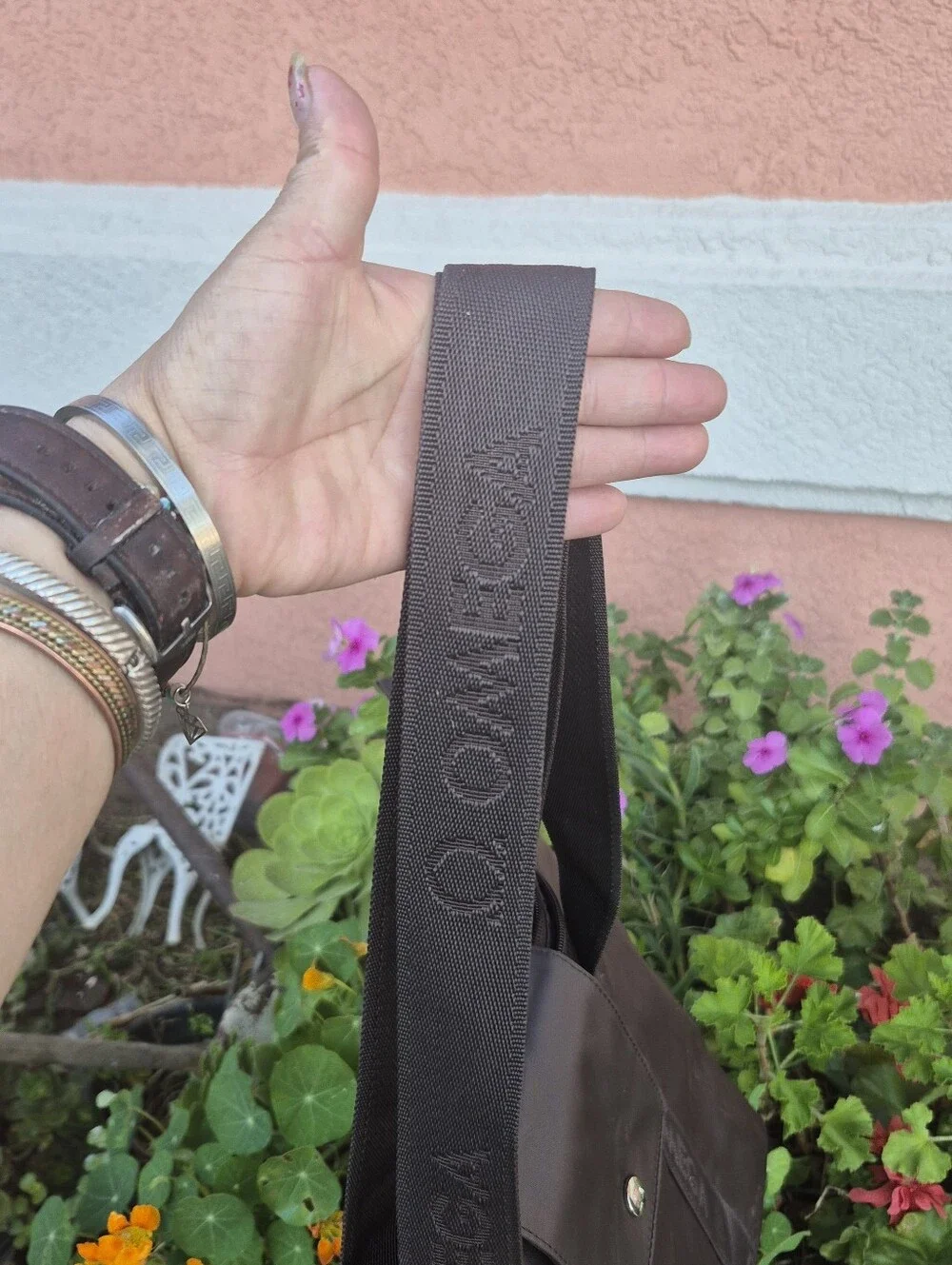 Omega BrownNylon Duffel Tote with Branded Straps